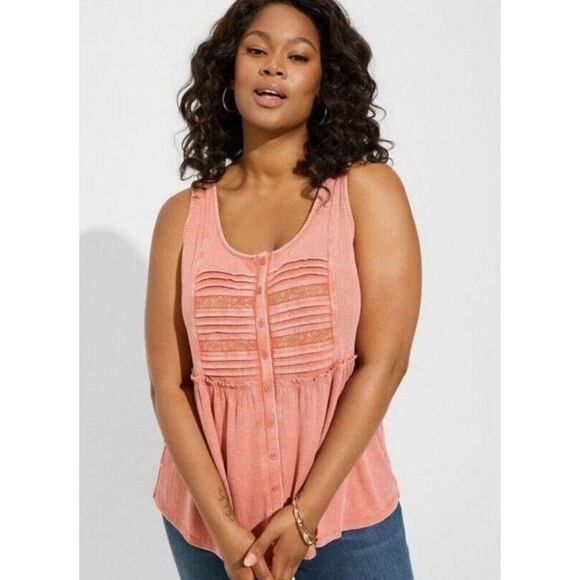 Torrid Pink Flowy Button Up Stretchy Baby Doll Tank Top - Picture 5 of 5